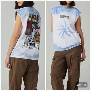 Taylor Swift The Eras Tour Tank Top Women Large Blue White Tie Dye Cotton Unisex